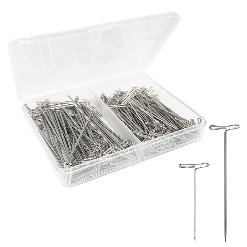 Benvo 150Pcs Steel T-Pins Assorted Two Sizes Wig Pins Nickel Plated Sewing Pins Quilting Pins Needles Pin with T-bar Head for Blocking Knitting Modelling Crafts Projects(1.5 inchï¼Œ2 inch) - Image 1